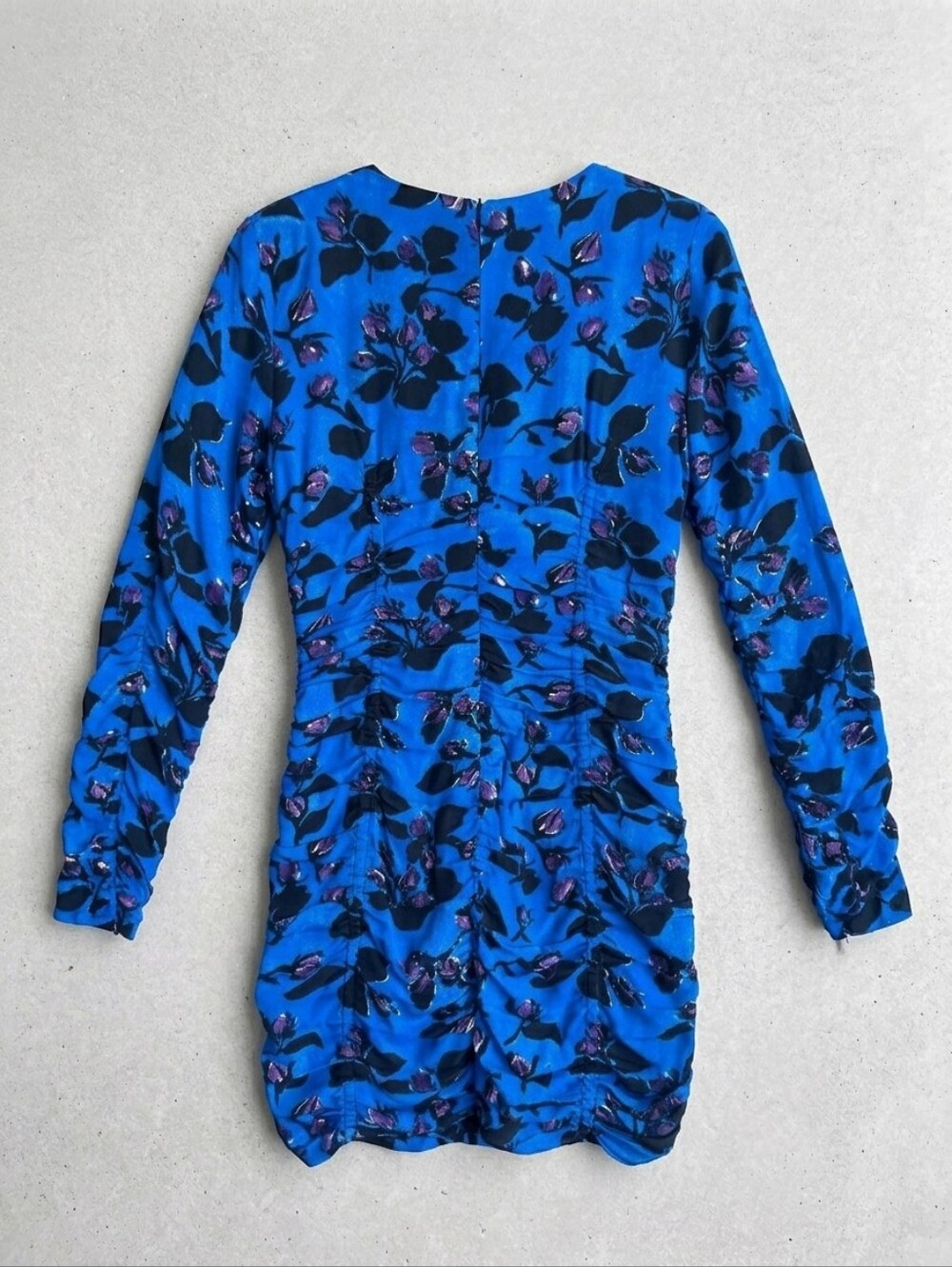 ZARA Blue Flowered Mini Dress Ruched S - Picture 3 of 6